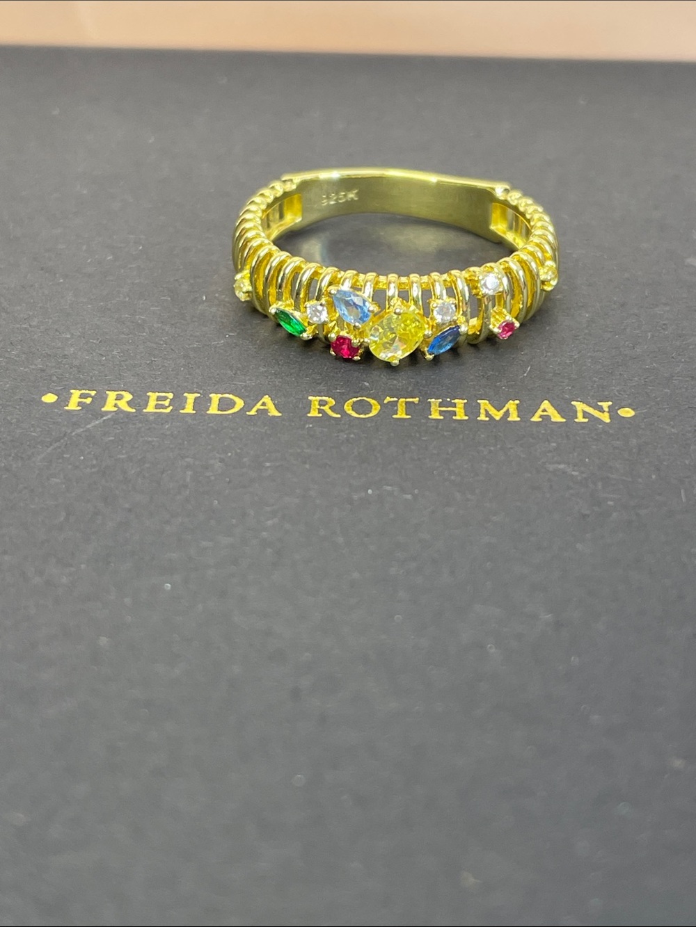 Freida Rothman Sterling Silver Multicolor Stone Ribbed Band Size 9 NEW $99 MSRP - Picture 4 of 11